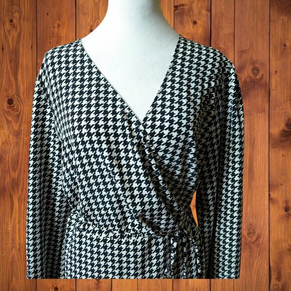ModCloth Women's XL Long Sleeve Houndstooth Wrap Dress V-Neck Retro Classic NEW - Picture 4 of 8